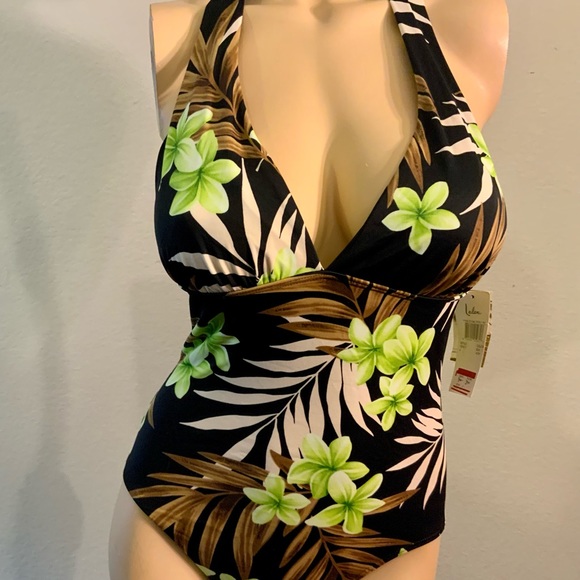 Leilani swimsuit one piece swimwear tropical print halter slenderizing NWT 6-12 - Picture 2 of 3
